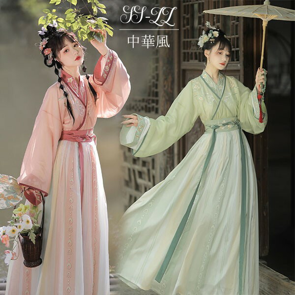 漢服 中華古代服 中華服 チャイナ服 中華風 ピンク グリーン チャイナ風 春服 スカート 上着 チュール 刺繍 チャイナドレス パーティー イベント 学園祭 文化祭 忘年会 dv216zezec6