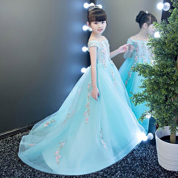 開店祝い 100cm キッズ ピアノ発表会 ドレス パーティー オフショルダー お姫様 ワンピース 子供ドレス 子どもドレス ドレス 服 衣装 キッズドレス 女の子 トレーン丈 フォーマル キッズ 発表会 ピアノ ドレス 子供 ブルー Da457zec6kc 返品不可 他の商品と同梱不可