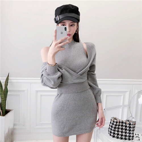 楽天市場 秋冬 タイトワンピース ニットワンピース ２点セット パーティードワンピース ラウンドネックシンプル ドレスワンピ 長袖 ミニ丈ワンピース お呼ばれ 膝上 大人 大きいサイズ パーティードレス 結婚式 二次会 きれいめ かわいい セクシー Ol S M L Xl 送料無料
