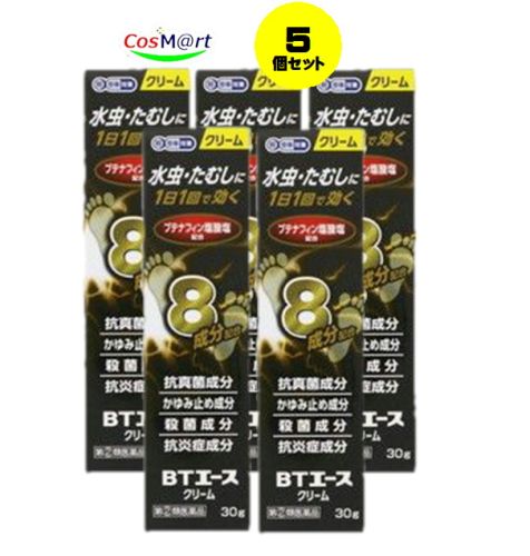 【5個セット】 【指定第2類医薬品】 奥田製薬 BTエース クリーム 30g ※セルフメディケーション税制対象 ブテナロックと同じ有効成分：ブテナフィン塩酸塩1% 配合 (4987037711580-5) 【ゆうパケットにて発送】｜CosM＠rt
