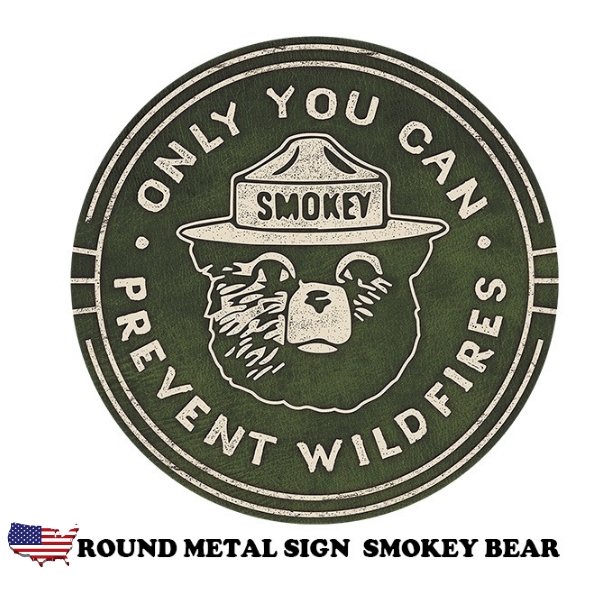 新品 アメリカ直輸入 スモーキーベア警告看板メタルサインアメリカ雑貨4 アメリカン レトロ ブリキ看板 SMOKEY BEAR ラウンド メタル