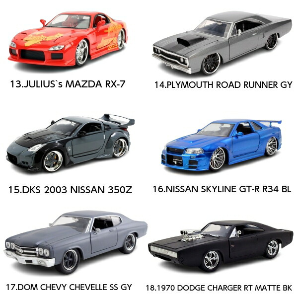 JADATOYS 1/24 ミニカー ワイルドスピード ダイキャストカー 2台