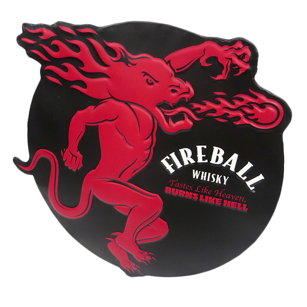 送料無料 ファイヤーボール 壁掛け ダイカット 看板 ブリキ看板 サインプレート Fireball メタルサイン エンボス アメリカン