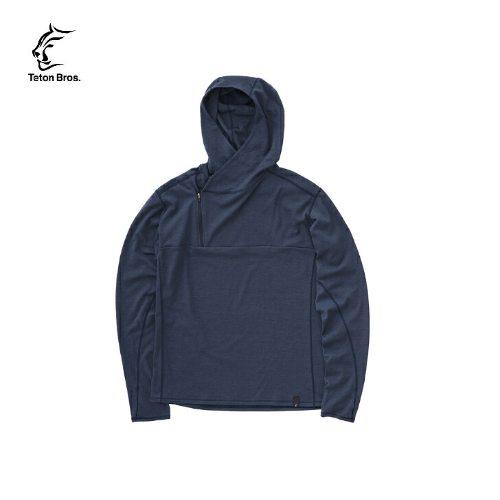 【Teton Bros. ティートンブロス】Axio 3D Hoody (Men) アクシオ3Dフーディー メンズ Navy ベースレイヤー Axio 3D ハイブリッドウール 高ストレッチ性 耐久性 抗ピリング性能 首元ジッパー 袖口サムアンカー パーシャルリラックスシェイプ 山行 アウトドア TB243-40|FUNCTIONJUNCTION