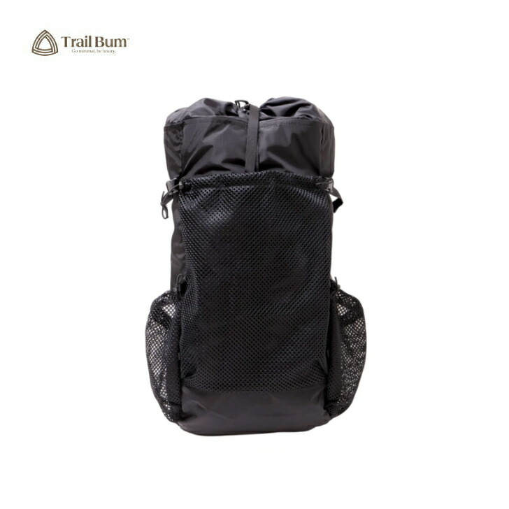 【TRAIL BUM トレイルバム】FAB ファブ BLACK ブラック バックパック 25L 360g BUMMER小型化改良バージョン ロールトップ仕様 ハイク 山行 登山 アウトドア｜FUNCTIONJUNCTION