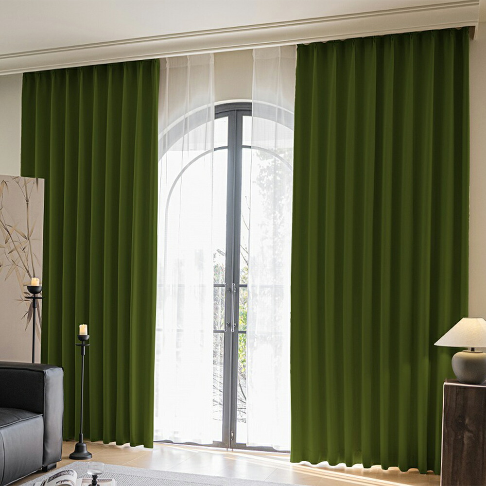 楽天市場】1Color カーテン 緑色系：モスグリーン 幅 100cm × 丈