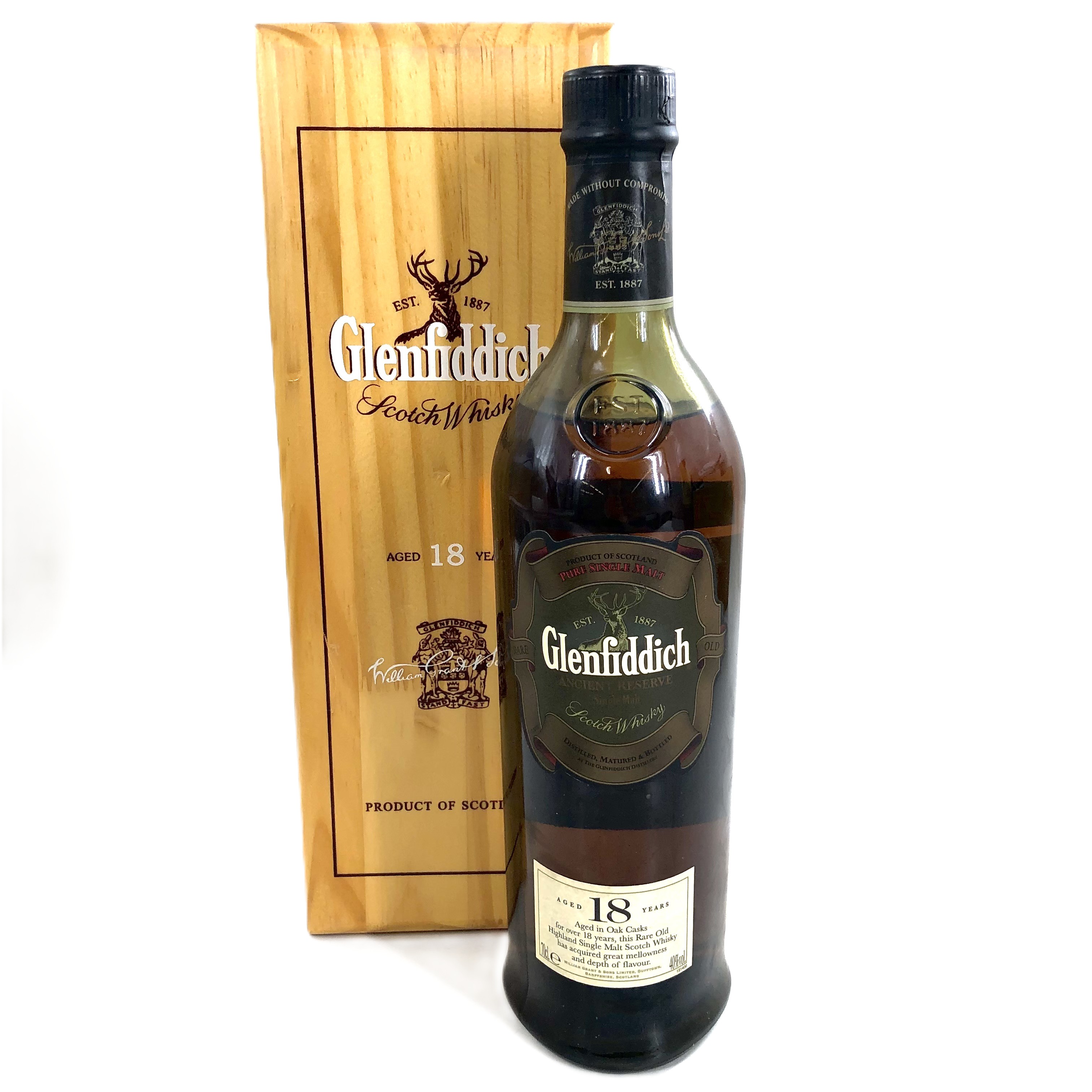 【中古】GLENFIDDICH グレンフィディック 18年 エンシェントリザーブ ピュアシングルモルトスコッチウイスキー 700ml 40% 木箱付【WI-592】