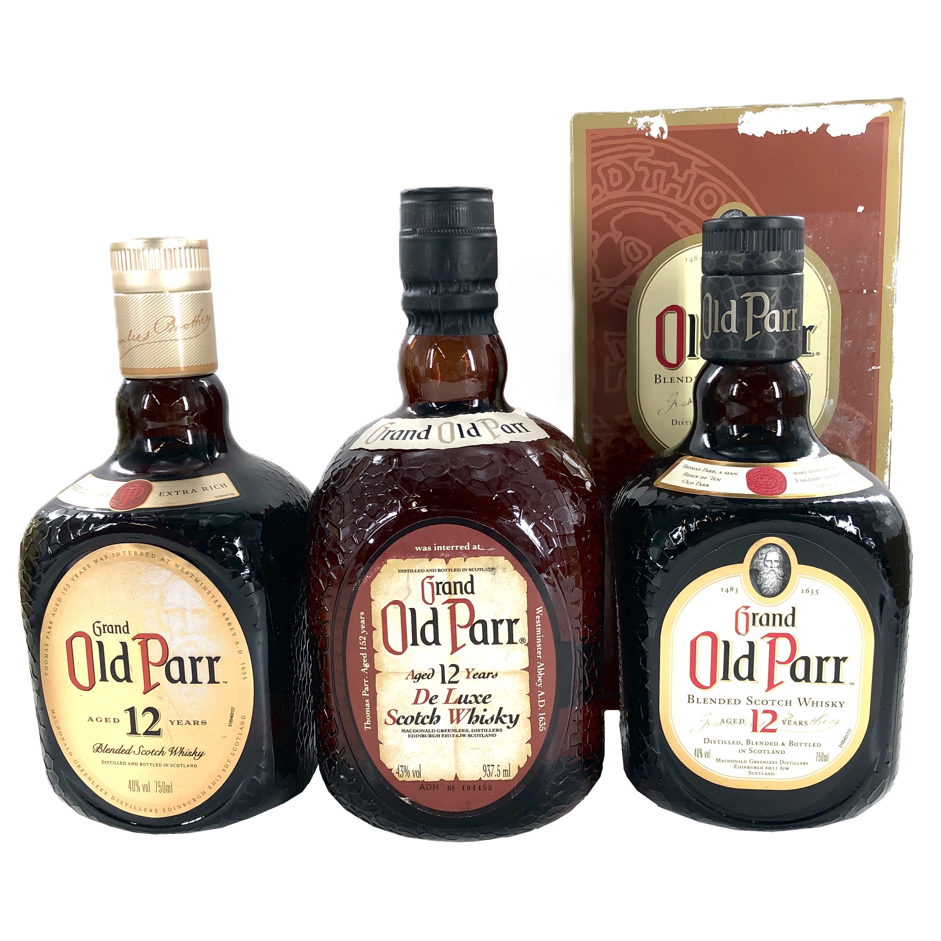 【中古】Old Parr オールドパー 12年 エクストラリッチ デラックス ブレンデッドスコッチウイスキー 750ml 937.5ml 40% 43% 箱付 3本【SK-59】