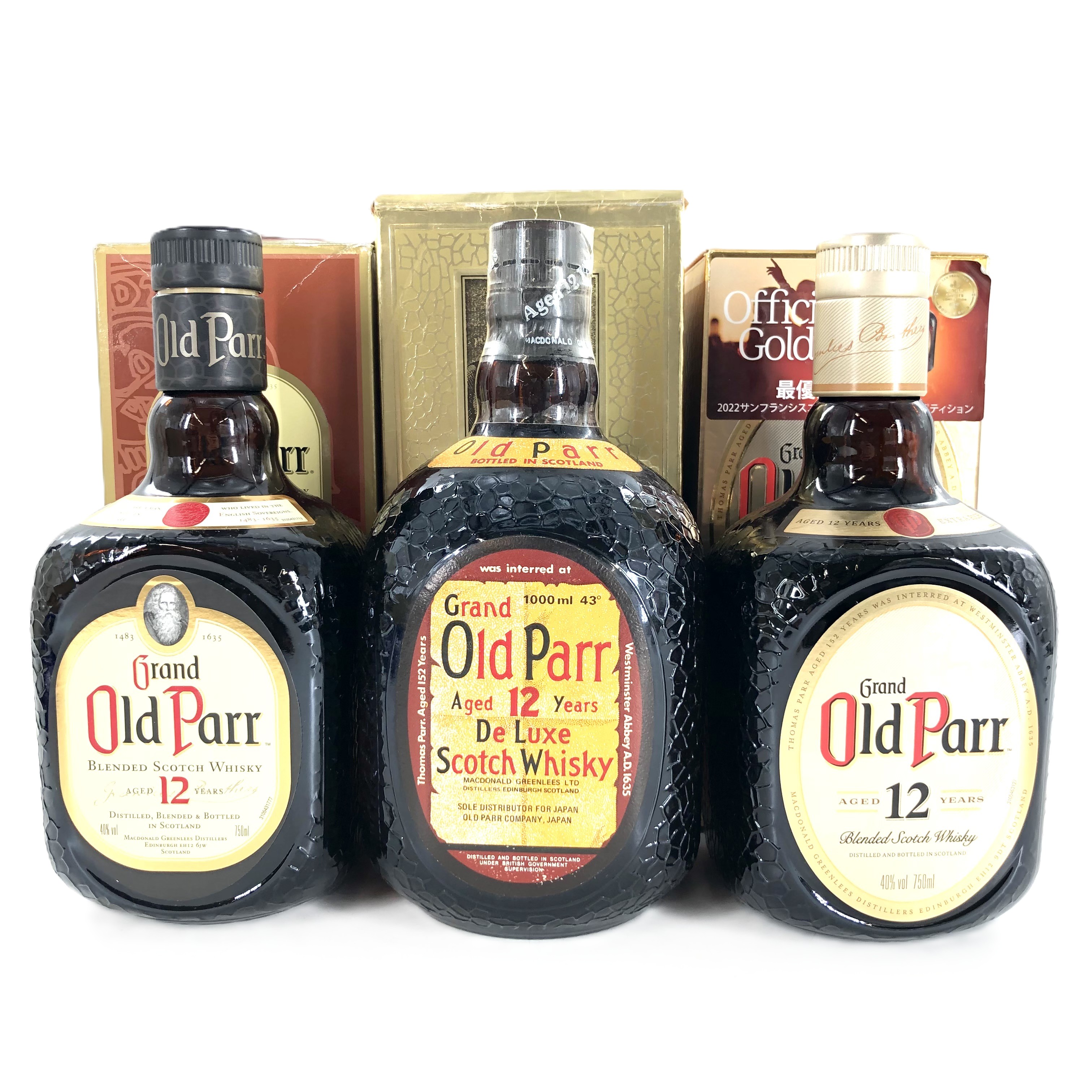 【中古】Old Parr オールドパー 12年 デラックス エクストラリッチ ブレンデッドスコッチウイスキー 750ml 1000ml 40% 43% 箱付 3本【WI-201】