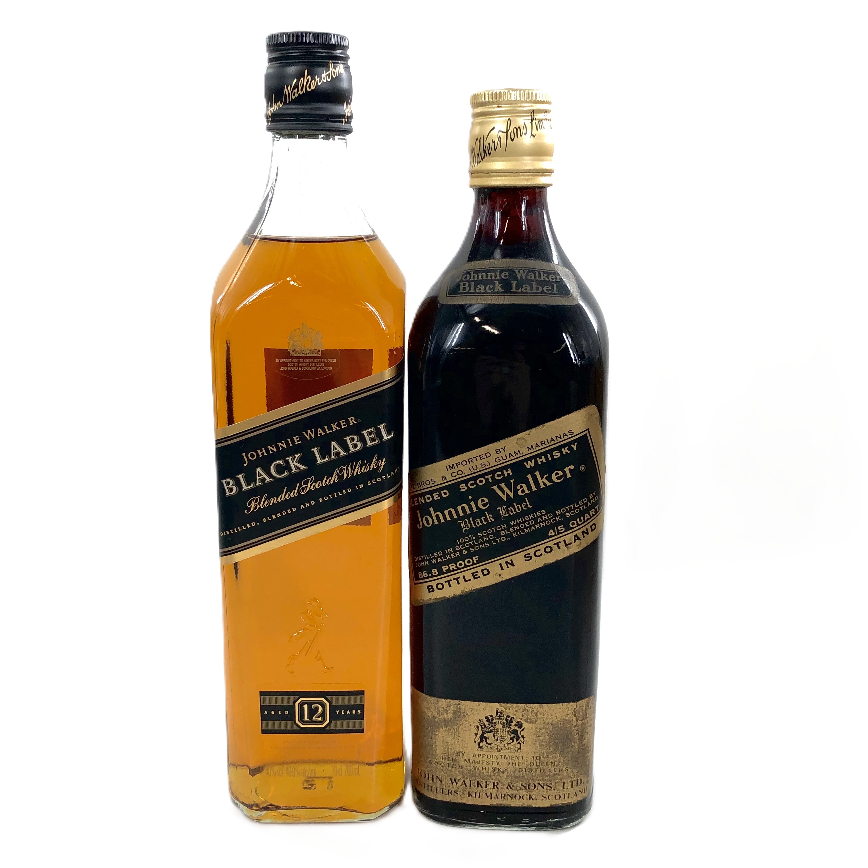 【中古】Johnnie Walker ジョニーウォーカー ブラックラベル 12年 黒キャップ 金キャップ ブレンデッドスコッチウイスキー 700ml 750ml 40% 43% 2本【WI-129】|カイトリNo1店