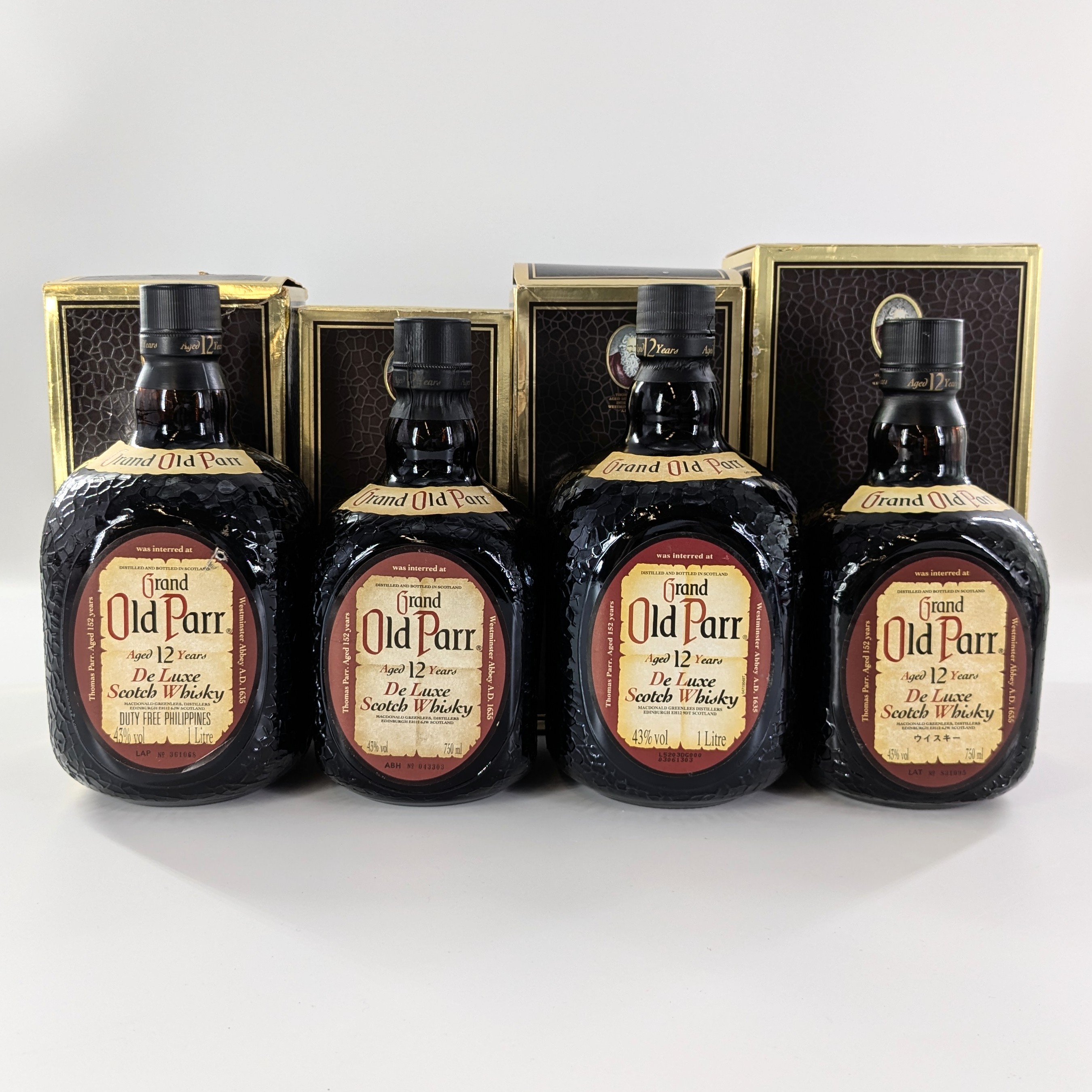 【中古】Old Parr オールドパー 12年 デラックス ブレンデッドスコッチウイスキー 1000ml 750ml 43% 箱付 4本【WI-631】|カイトリNo1店