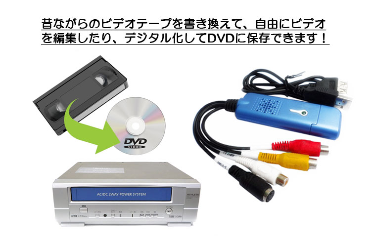 楽天市場 ビデオテープをdvdに簡単保存 Usbキャプチャー ビデオ Vhs 8mm Dvd ダビング パソコン取り込み ビデオキャプチャー Vc0 ファンライフ楽天市場店