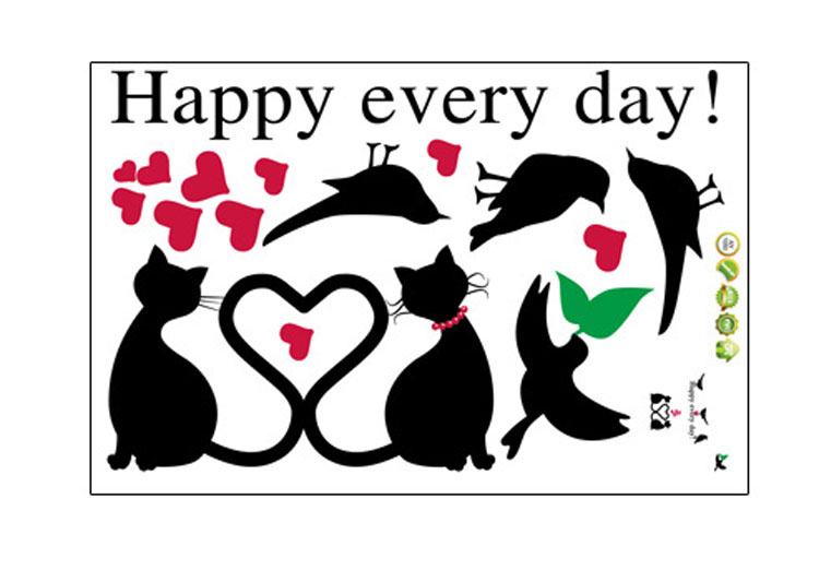 楽天市場 ウォールステッカー 猫 鳥 ハート ラブ 壁紙 猫ステッカー Diyシール ウォールペーパー Wall Sticker 英文 Happy Every Day リビング 寝室 店舗などに Wscat5670 ファンライフ楽天市場店