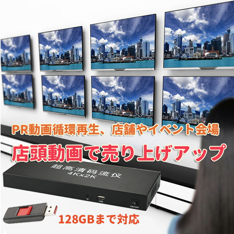 Hdmiプレイヤー Hdmi分配器 一体化 内蔵メモリ 11gb 同時8個のモニターに出力 2k 4k対応 Usbポート搭載 マウス対応 動画ループ再生 リモコン操作 Hdmp800 Monitor Systems Com