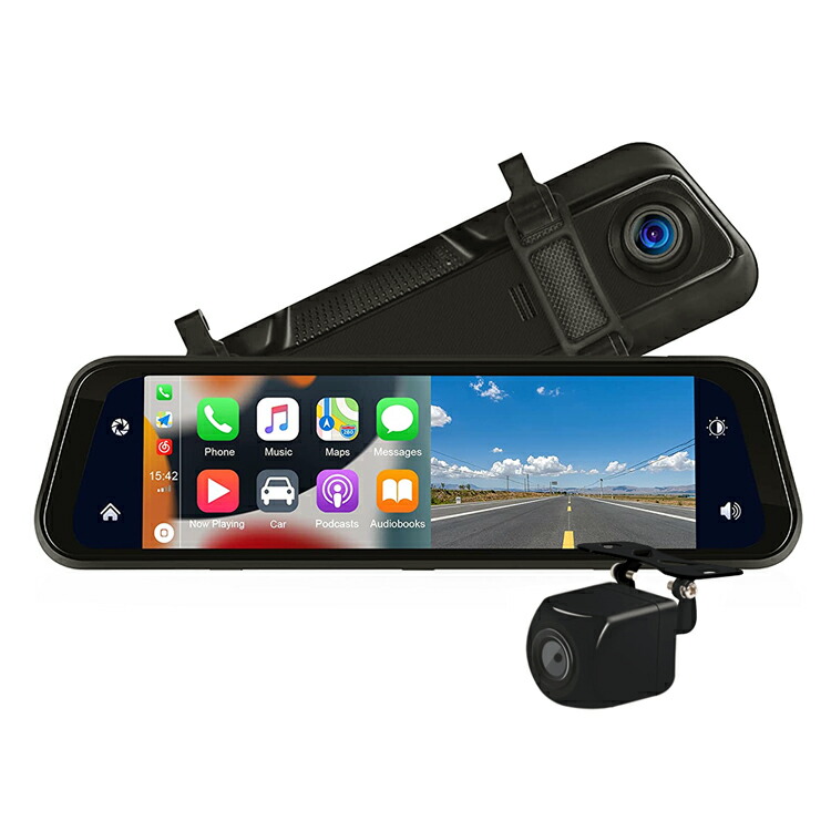 9.66インチ ミラー型ドライブレコーダー 簡単タッチスクリーン操作 Apple CarPlay/Android Auto対応 前後同時HD録画 Bluetooth音楽対応 12V車専用 CAR966MP