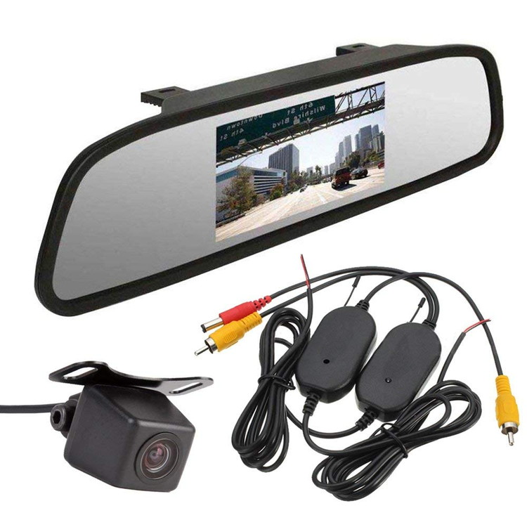 無線バックシステム 4.3インチルームミラー型モニター+高画質小型防水バックカメラ+ワイヤレストランスミッター3点セット ビデオ2チャンネル 12V専用 RM43A0119VTM50画像