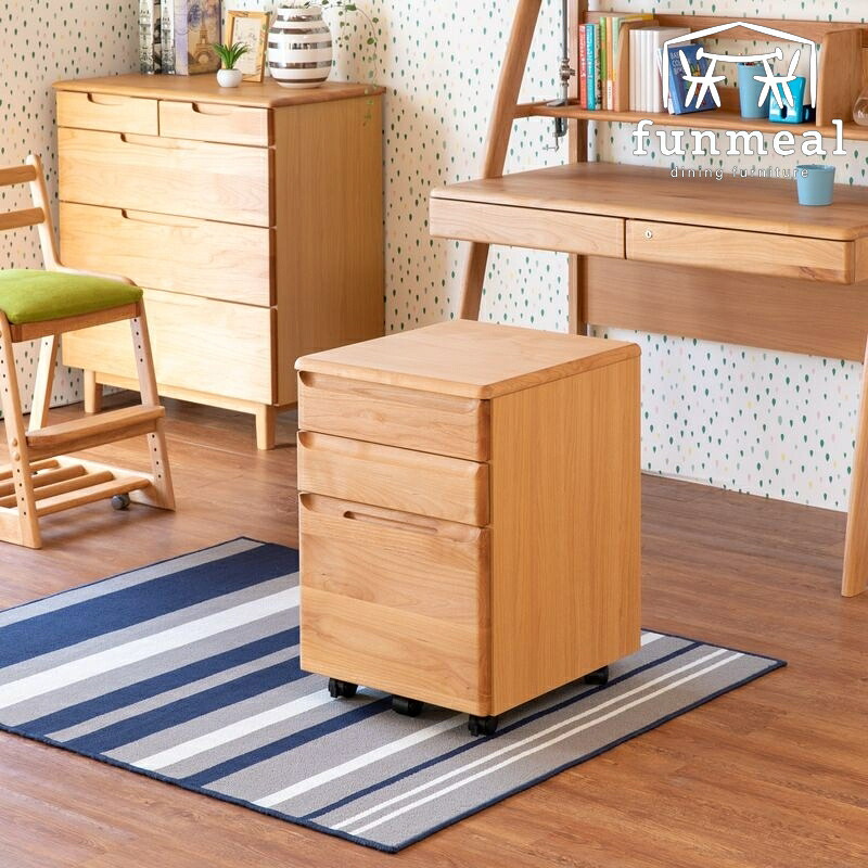 収納家具 デスク収納 学習机 リビング学習 子供部屋 無垢材 天然木 木製 サンタフェ ワゴン 42cm ナチュラル キャスター付き 収納 デスク横 デスク下 便利 整理整頓 かわいい おしゃれ SANTAFE｜ファンミール おしゃれ家具＆雑貨