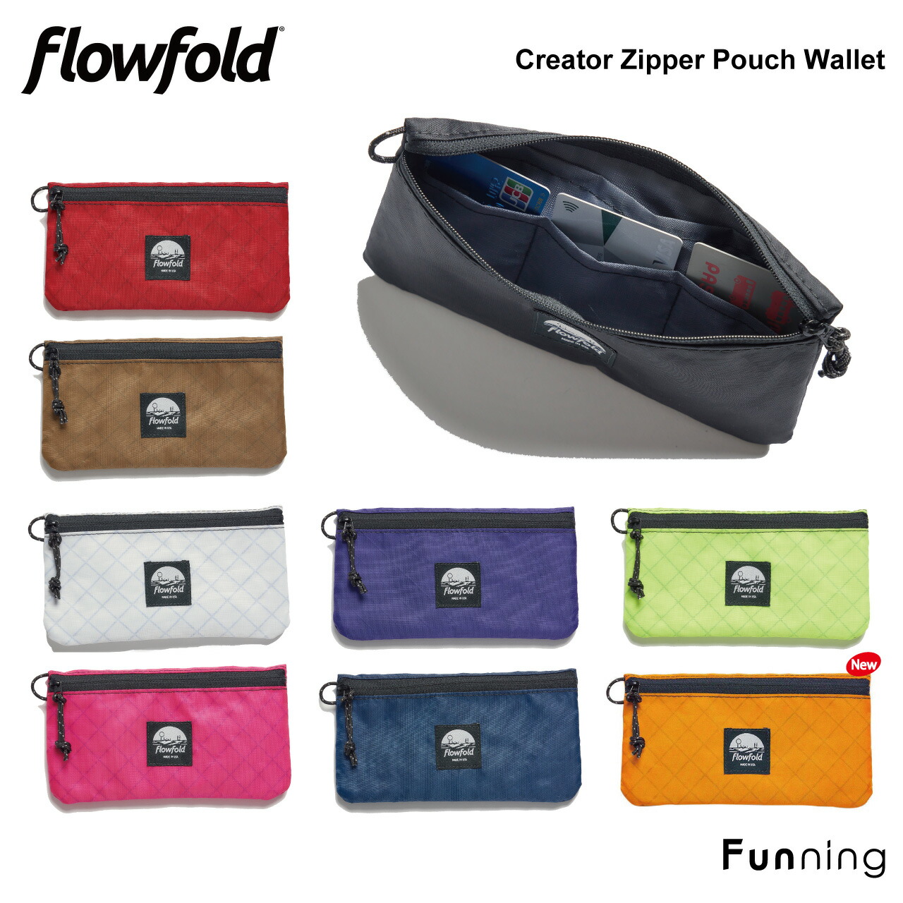【エントリーで11倍!4/4 20:00-4/10 1:59】Flowfold フローフォールド Creator Zipper Pouch Wallet クリエーター ジッパーポーチ ウォレット 財布 カードケース 小物入れ 薄い 多目的 コンパクト 耐久性 耐水性 軽量 丈夫 エコ素材
