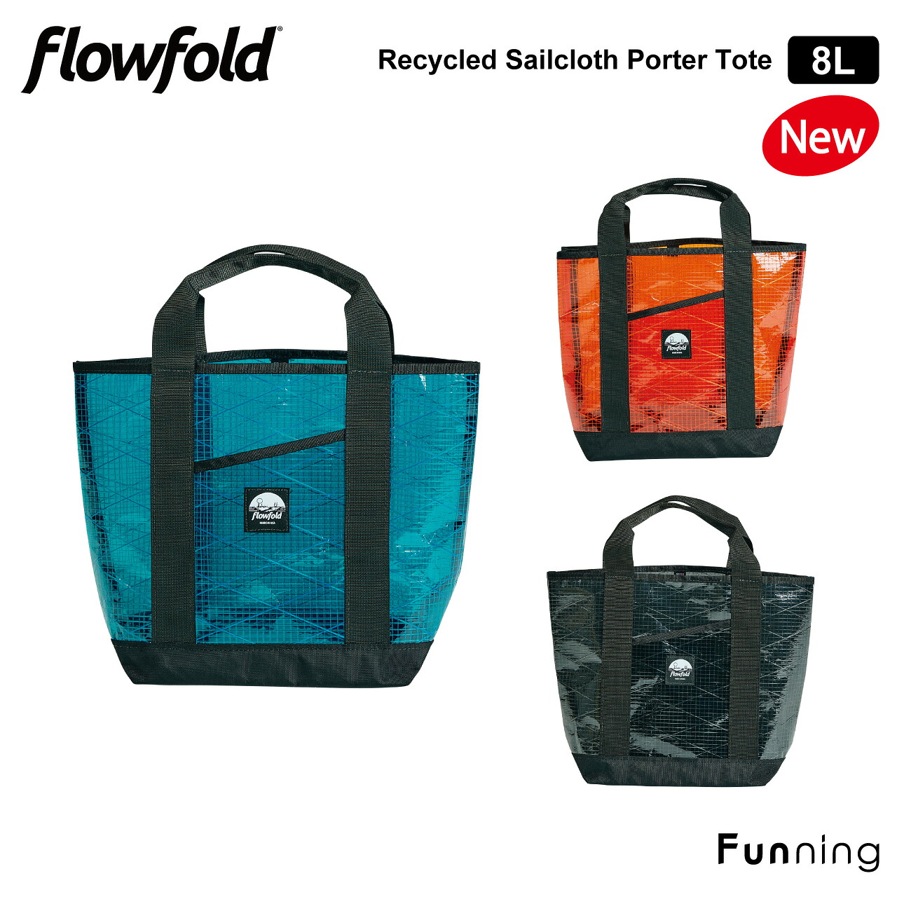 【エントリー10倍!4/14 20:00-4/17 9:59】【26春夏New】Flowfold フローフォールド Recycled Sailcloth ポーター トート 8L トートバッグ 通勤 通学 タウンユース アウトドア 耐久性 防水性 軽量 丈夫 リサイクル素材 正規品