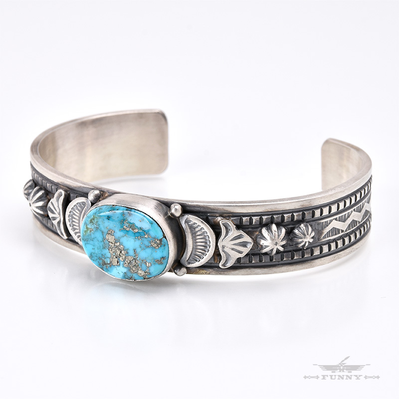 NAVAJO ナバホ WS ターコイズ1石 スタンプワーク シルバーバングル NAVAJO ナバホ WS ターコイズ1石 スタンプワーク シルバー