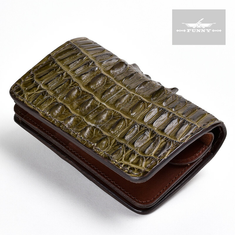Funny直営店 サンセットビルフォード ホーンバッククロコダイル フォレストグリーン ファニー がま口 二つ折り財布 二つ折り メンズ レディース 男女兼用 創作皮 ワニ革 ワニ革財布 鰐 クロコダイル レザー 大学校キャパシティー 釣銭入れ 札保持者 Earthkitchen Ph