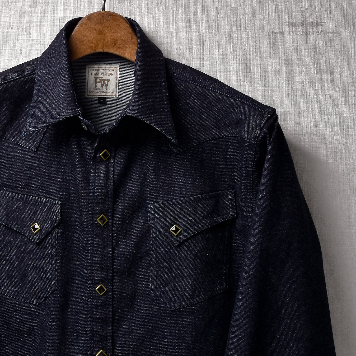 【FUNNY公式ストア】 ファニーオリジナル ウエスタンシャツ JW Denim JWデニム 綿 スナップボタン 日本製 メンズシャツ 長袖 カジュアル 2511-4