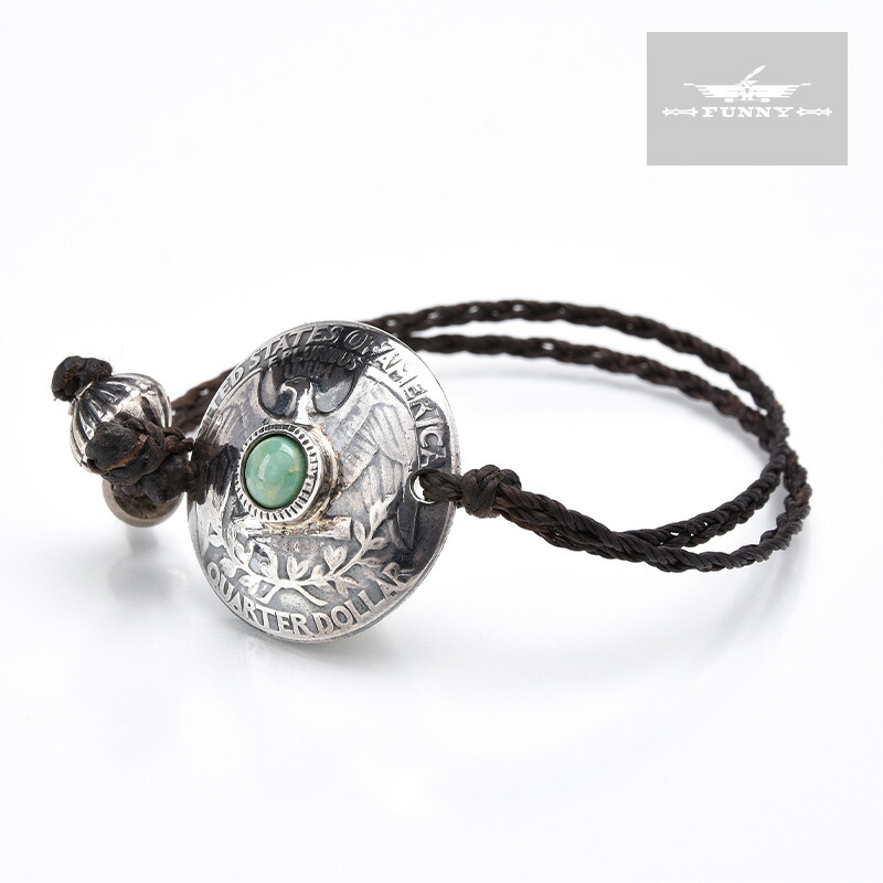 Funny公式ストア ノースワークス 25セント コイン ブレスレット D 3 内周 14 5cm ターコイズ コインシルバー 組み紐 ブラウン メンズ ユニセックス レディース シンプル プレゼント アクセサリー トルコ石 重ね付け North Works ファニー Funny 正規店