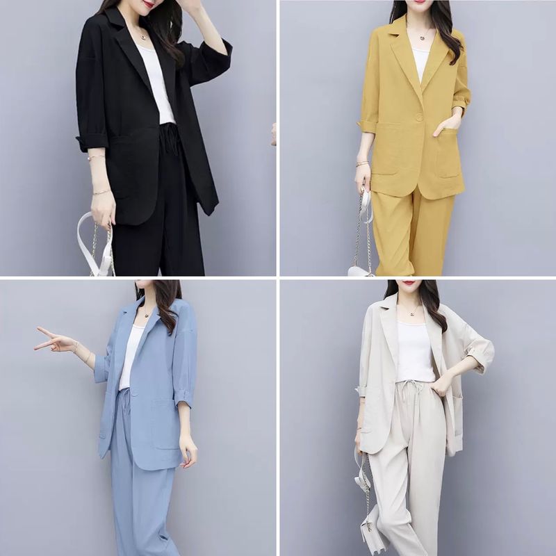 スーツ セットアップ ジャケット パンツ 送料無料 トップス ボトムス オフィスカジュアル ワイド 七分袖 レディース かわいい きれいめ 大人女子 マニッシュ 上品 ガーリー エレガント 無地 ブラック ブルー ホワイト イエロー お出かけ 激安 新作