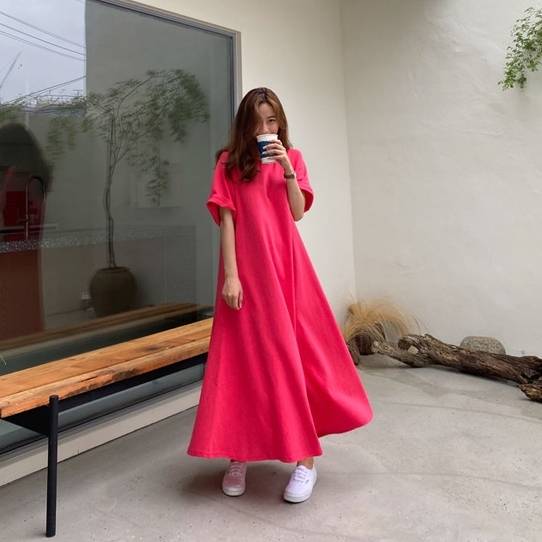 【未使用品】45R 赤 カットソーワンピース 半袖 Tiaclasse 半袖ワンピース X-LARGE レッド レディース : ZOZOTOWN