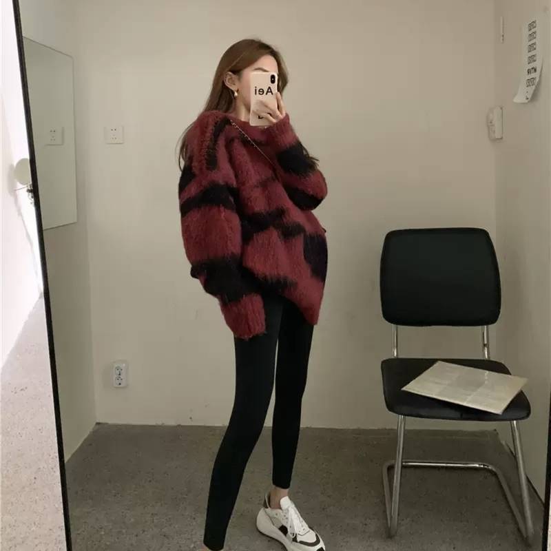 Gousha Na 2色 ニット レオパード カラーシャツ トレーナー ボーダー クルーネック 送料無料 レディース 大人可愛い かわいい きれいめ 大人女子 エレガント 春 秋 冬 ガーリー 10代 代 大人 学生 韓国系 お出かけ 外出 きれいめカジュアル 着回し ファッション 店舗