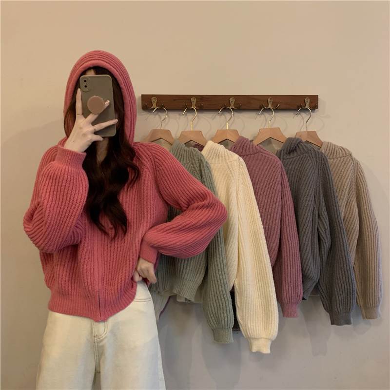【FunnyBunny】 レディース トップス パーカー フルジップパーカー ショート丈 長袖 ラフ シンプル カジュアル ファスナー ポリエステル リブニット おしゃれ 萌袖 抜け感 存在感 かわいい 前開き リブ ニット 大人可愛い こなれ感 ルーズフィット