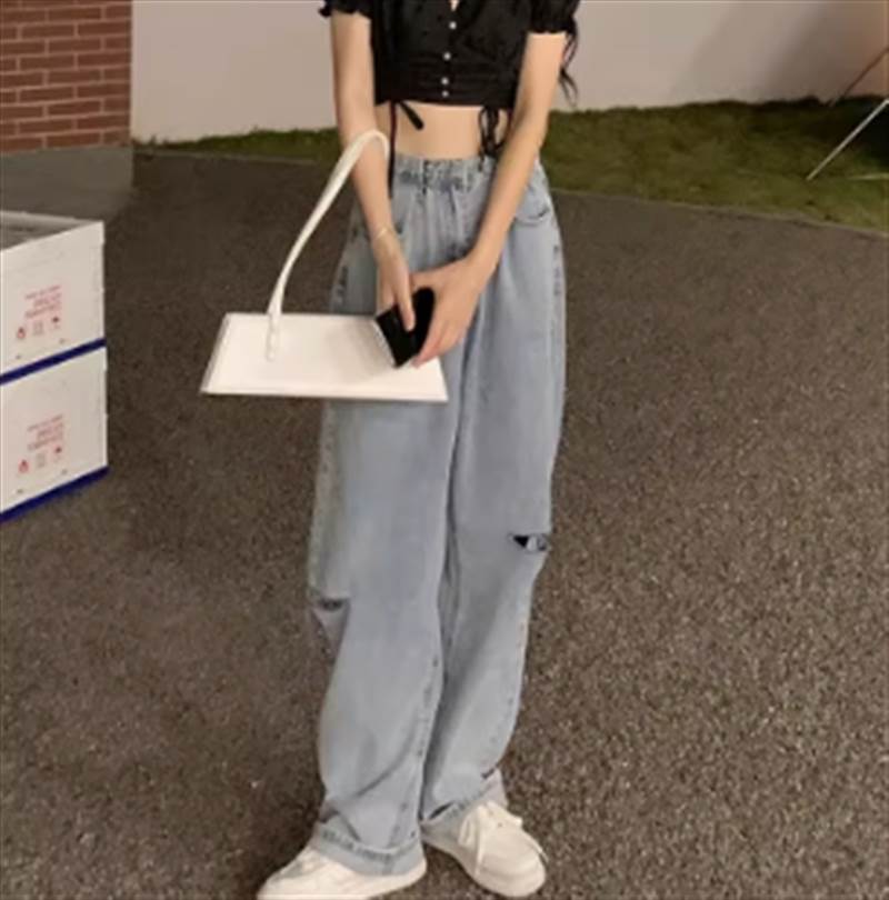 【FunnyBunny】 レディース パンツ ボトムス ダメージ 穴あき デニム オールシーズン 無地 メンズライク マニッシュ デニム かっこいい おしゃれ ボーイッシュ ロング 夏 春 こなれ感 秋 シンプル 大人可愛い カジュアル ラフ 存在感 冬 ワイド