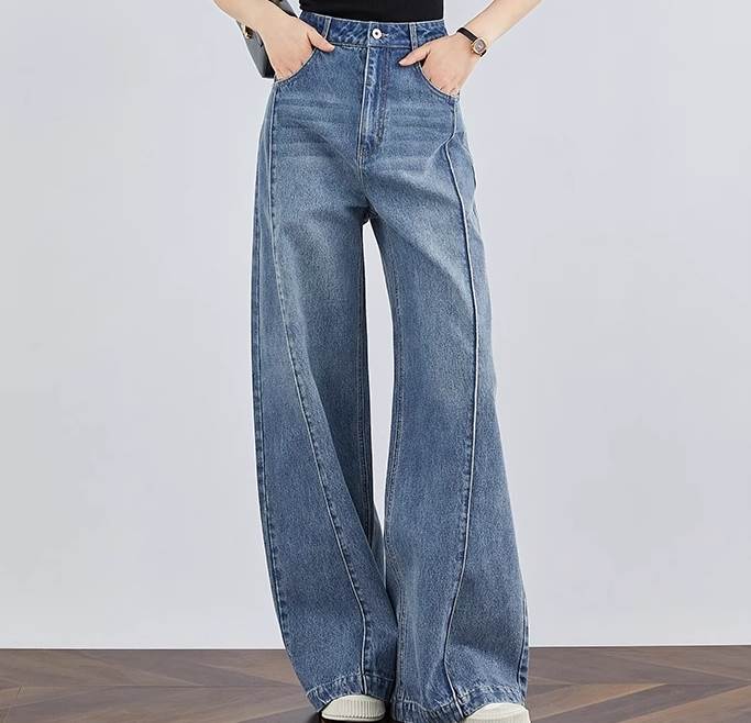【FunnyBunny】 レディース パンツ ボトムス デニム ジーンズ ストレートパンツ かっこいい きれいめ シンプル フルレングス ハイウエスト ポケット カジュアル デニムパンツ レトロ ボタン ストレート ワイド ファスナー 大人可愛い おしゃれ 丈長