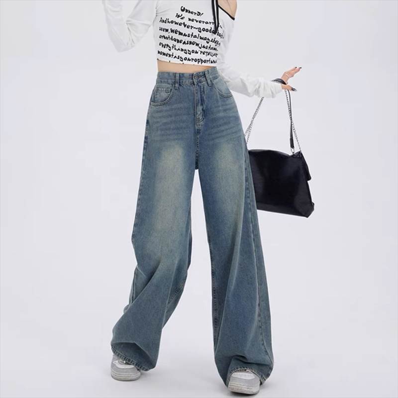 【FunnyBunny】 レディース パンツ ボトムス デニム ジーンズ Gパン アメカジ ポケット ハイウエスト ワイドパンツ ストレート ワイド ボタン ストレートパンツ ウォッシュ ストリート ロング デニムパンツ 丈長 ファスナー ヴィンテージ ロングパンツ