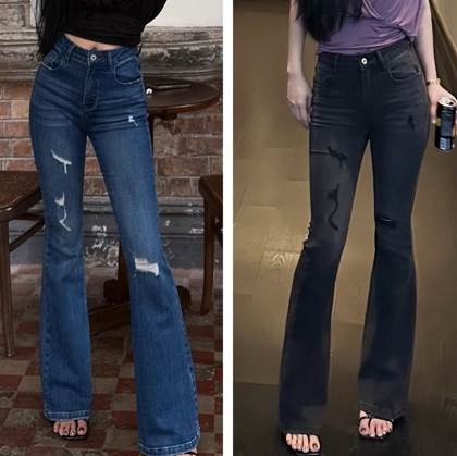 【FunnyBunny】 レディース パンツ ボトムス ジーンズ デニムパンツ フレア おしゃれ 大人可愛い きれいめ 細身 アメカジ ハイウエスト シンプル タイト こなれ感 かっこいい ダメージ ブーツカット 裾ワイド ポケット ストレッチ カジュアル スリム