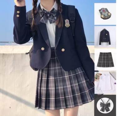 レディース スカート ジャケット シャツ セットアップ 制服 ブレザー ミニ 膝上 長袖 襟付き 角襟 りぼんタイ ボタンダウン セミフレア プリーツ 刺繍 リボン ボタン 飾りボタン かわいい カジュアル こなれ感 ガーリー 主役級｜Funny Bunny