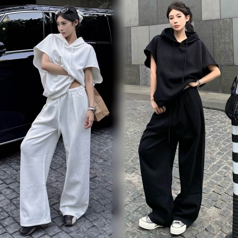 レディース トップス パーカー ボトムス ワイドパンツ プルオーバー スウェット セットアップ ツーピース フルレングス 半袖 フレンチスリーブ キャップスリーブ フード オーバーサイズ ストリート ウエストゴム シンプル カジュアル｜Funny Bunny