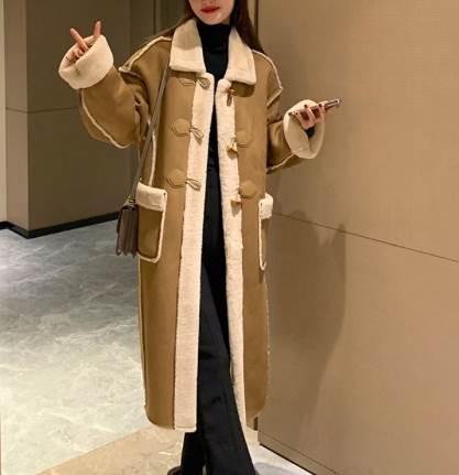 レディース コート 上着 前開き ロング ミドル 長袖 ドロップショルダー ボアスリーブ 襟付き 角襟 ストレート Iライン 切り替え ポケット ハイウエスト 前開き ヴィンテージ 切り替えデザイン バイカラー 配色 飾りボタン