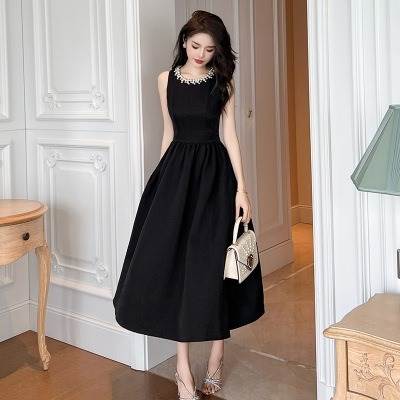 レディース ワンピース ドレス ロング ノースリーブ ラウンドネック フレア Aライン ファスナー ハイウエスト かわいい 大人可愛い きれいめ シンプル カジュアル 上品 おしゃれ かっこいい こなれ感 クール モード系 エレガント