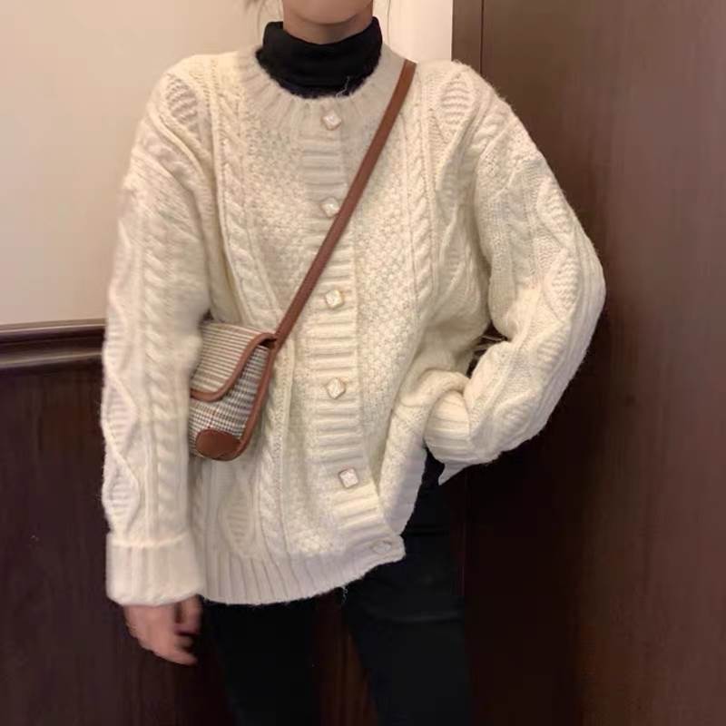 【FunnyBunny】 トップス アウター 学生 ケーブルニット 冬 お洒落 セーター 女子会 袖あり もこもこ ラウンドネック 通学 ニット お出かけ 30代 通勤 女性用 デート レディース 編み込み おしゃれ 秋 長袖