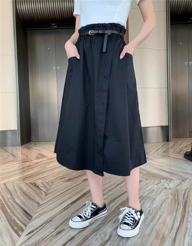 【FunnyBunny】 スカート フレアスカート お出かけ 大人可愛い 10代 ルーズ ミモレ丈 ベルト ポリエステル ウエストゴム 女子会 カジュアル 普段使い 通勤 デート 通学 休日 学生 シンプル こなれ感 秋 ハイウエスト レディース