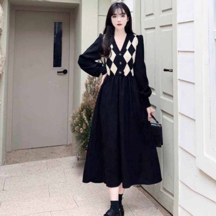 【FunnyBunny】 ワンピース デート 存在感 大人可愛い こなれ感 おしゃれ フレアワンピース 10代 ミモレ丈 かわいい 長袖 春 シンプル 冬 ルーズ 主役級 クール 秋 個性的 きれいめ 上品 大人女子 袖あり