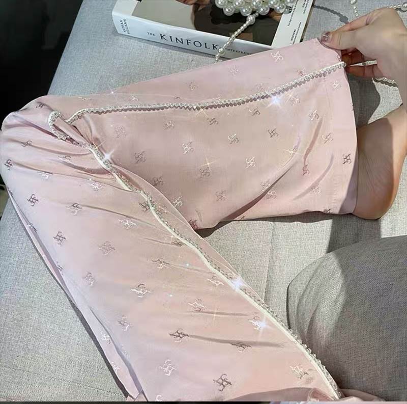 レディース パンツ ストレートパンツ ロングパンツ ロング ラメ感 ウエストゴム 薄手 かわいい カジュアル おしゃれ ラフ エレガント とろみ感 春 夏 お泊まり 休日 楽ちん 普段使い S M L ゆったり ゆる