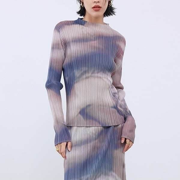 プリーツ ボトルネック カットソー レディース トップス カットソー 長袖 ボトルネック ストレート プリーツ 大人可愛い きれいめ 上品 おしゃれ かっこいい こなれ感 個性的 クール モード系 主役級 存在感 抜け感 春 夏 秋 デート