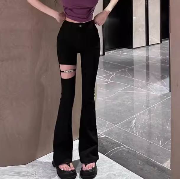 ダメージ加工デニム ストリート スタイル パンツ ボトムス Gパン ブルーデニム かわいい 大人可愛い きれいめ シンプル カジュアル 上品 おしゃれ かっこいい レトロ こなれ感 ラフ マニッシュ ボーイッシュ ガーリー ルーズ 個性的