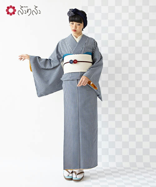 楽天市場 小紋 帯セット チェックきものセット 着物 Kimono 2点セット 半幅 半幅帯 半巾 セット 洗える着物 女性 結婚式 入学式 卒業式 2次会 初詣 仕立て上がり フリーサイズ レトロモダン 個性的 幾何学 華やか 和柄 和風 チェック柄 格子 大正ロマン ふりふ 楽天市場店