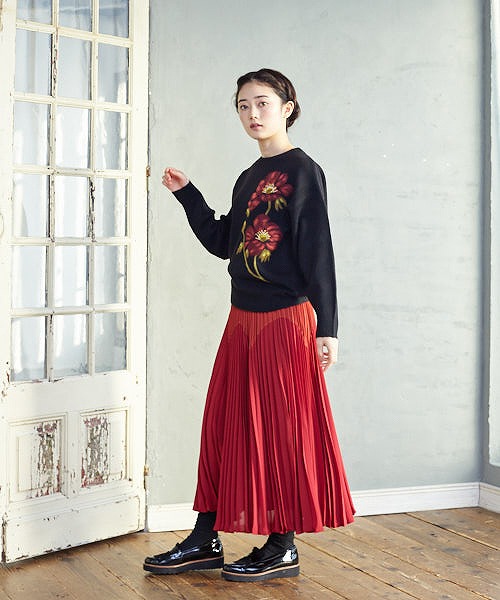 楽天市場 ジグザグ配色プリーツスカートふりふオリジナル スカート 切り替え レディース プリーツ カラー配色 ミディアム丈 ひざ下 ロング 無地 秋冬 大人女子 和色 和風 レトロ モダン おうち服 おうちコーデ おうちファッション ギフト プレゼント 実用的 ふりふ 楽天