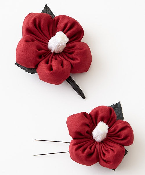 21新発 かんざし 畳縁リボンとちりめん椿風 ヘアピン Www Hatsoffaccessories Com