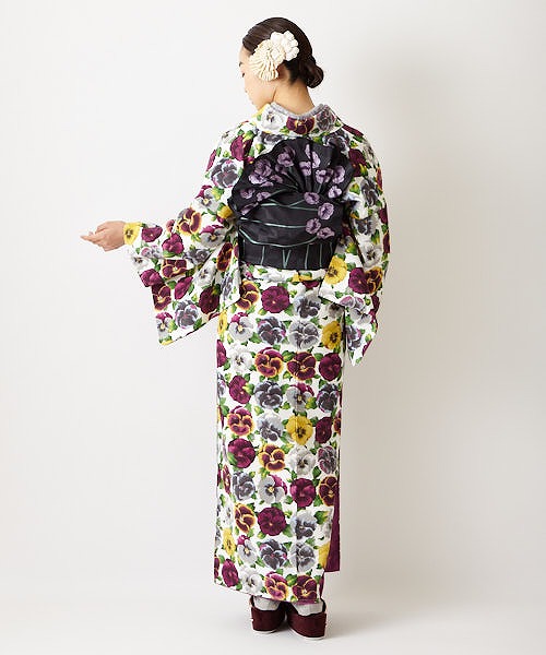 楽天市場 小紋 パンジー 小紋 ふりふオリジナル レディース 小紋 きもの Kimono 和柄 花柄 和風 結婚式 入学式 卒業式 パーティー ２次会 仕立て上がり プレタ フリーサイズ レトロ モダン 和色 パンジー 大正ロマン ふりふ 楽天市場店