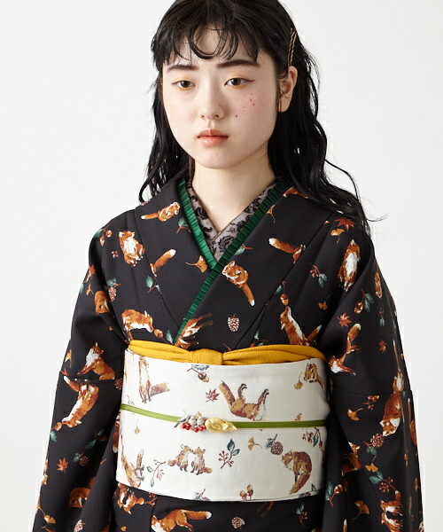 売れ筋がひクリスマスプレゼント レトロ 和服 和 和装 上品 美人 フェミニン 清楚 柄 動物 動物柄 キツネ 着物帯 半幅帯 個性的 オリジナル 大正ロマン 半巾帯 キツネ半幅帯帯 モダン 実用的 プレゼント ギフト 和装小物 ２次会 パーティー 卒業式 入学式 結婚式 きもの